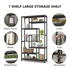 Metal Standard Bookcase Seven Shelves in Two Different Sizes 8 Open Staggered Shelves Offer a Generous Amount of Space