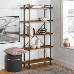 Barnwood Iron Etagere Bookcase  5-Shelf Urban Pipe Bookcase is Perfect for any Home Office, Hallway, Living Room, or Bedroom