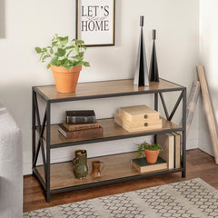 Barnwood Steel Etagere Bookcase Open Shelving for your Items, From your Books to Your Favorite Décor Three Shelf Bookcase
