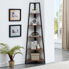 Brown Bookcase Corner Space in your Home with this Fan-Shaped Shelf add Extra Space for Living Room, Entryway