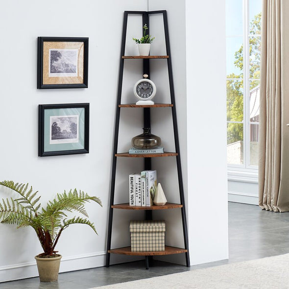 Brown Bookcase Corner Space in your Home with this Fan-Shaped Shelf add Extra Space for Living Room, Entryway