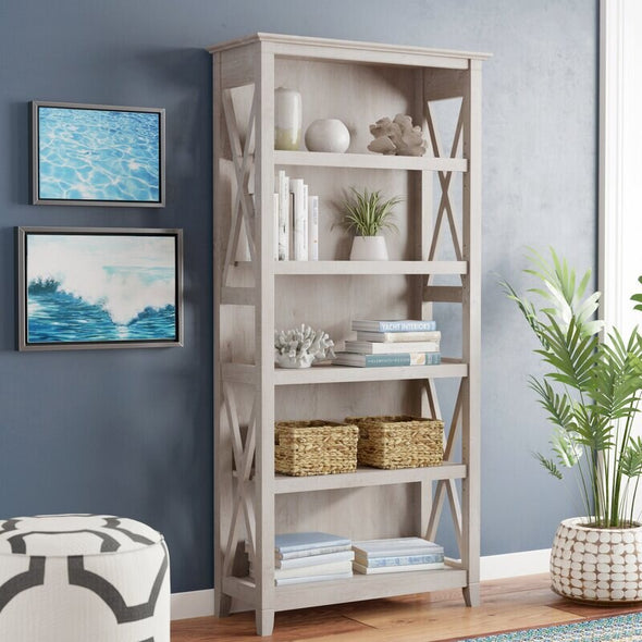 Washed Gray Bookcase Perfect Display your Favorite Reads, Decorative Accents, and Potted Plants with this Bookcase Five Shelves