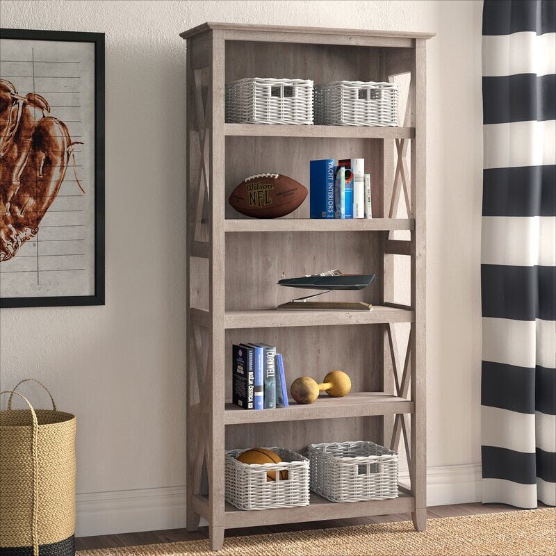Washed Gray Bookcase Perfect Display your Favorite Reads, Decorative Accents, and Potted Plants with this Bookcase Five Shelves