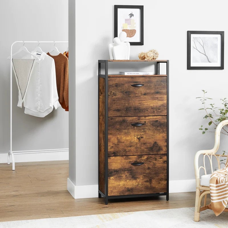 Open 18 Pair Shoe Storage Cabinet Easily open the 3 compartments with comfortable handles and internal dividers