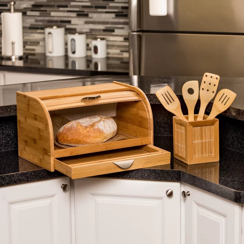 Wooden Bread Box  fit 3 full length breads, the door works well, smoothly