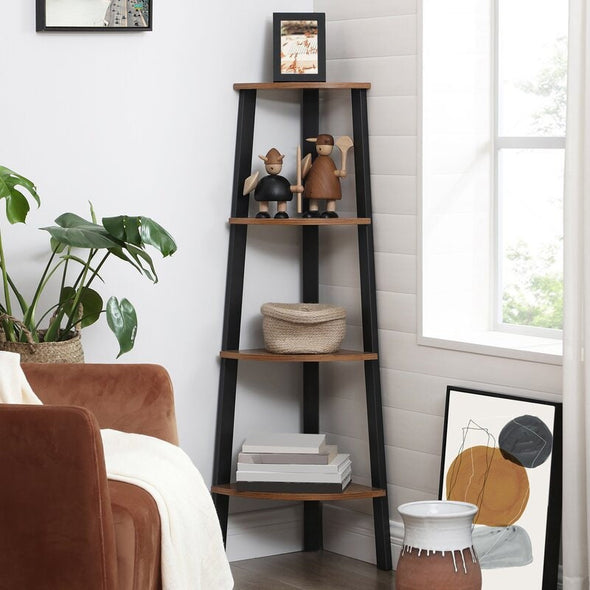 Rustic Brown Steel Corner Bookcase More Storage Space and Make Full use of the Corner Space in your Home