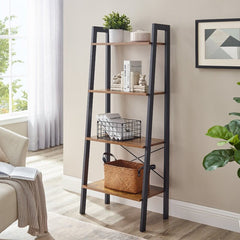 Rustic Brown Steel Etagere Bookcase Four Open Shelves Provide Plenty of Space to Store Perfect for Storing any Items