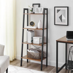 Rustic Brown Steel Etagere Bookcase Four Open Shelves Provide Plenty of Space to Store Perfect for Storing any Items