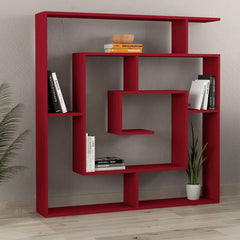 Burgundy Geometric Bookcase Great for Framed Photos, Potted Plants Making Style with this Bookcase Eight Tiers of Different Heights