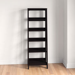 Jamocha Wood Ladder Bookcase Five Open Storage Shelves for your Favorite Home Décor. Holds Books, Photos, Collectibles