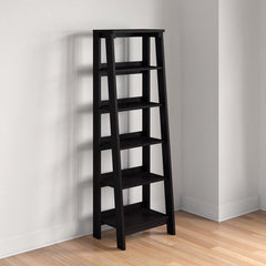Jamocha Wood Ladder Bookcase Five Open Storage Shelves for your Favorite Home Décor. Holds Books, Photos, Collectibles