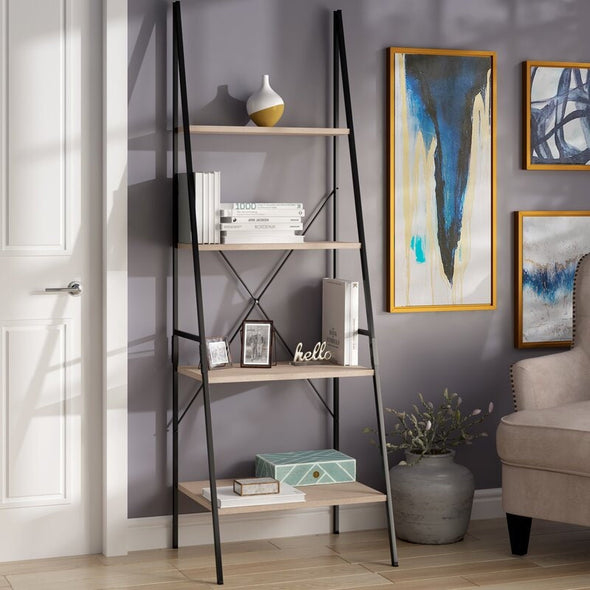 Ladder Bookcase Great in your Living Room, Office, or Den 4 Versatile Shelves can be Used for Decorative, Storage, and Organizational