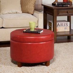 Faux Leather Round Storage Ottoman with Storage Storage Space Under the Removable Top Provides Space to Tuck Away Toys and Spare Blankets