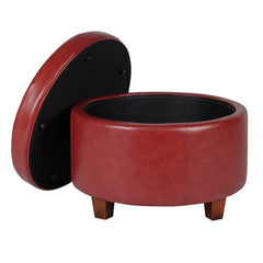 Faux Leather Round Storage Ottoman with Storage Storage Space Under the Removable Top Provides Space to Tuck Away Toys and Spare Blankets