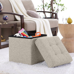 Beige Tufted Square Ottoman with Storage Relaxing to Providing Spare Seating When Entertaining Guests with Hidden Storage Space