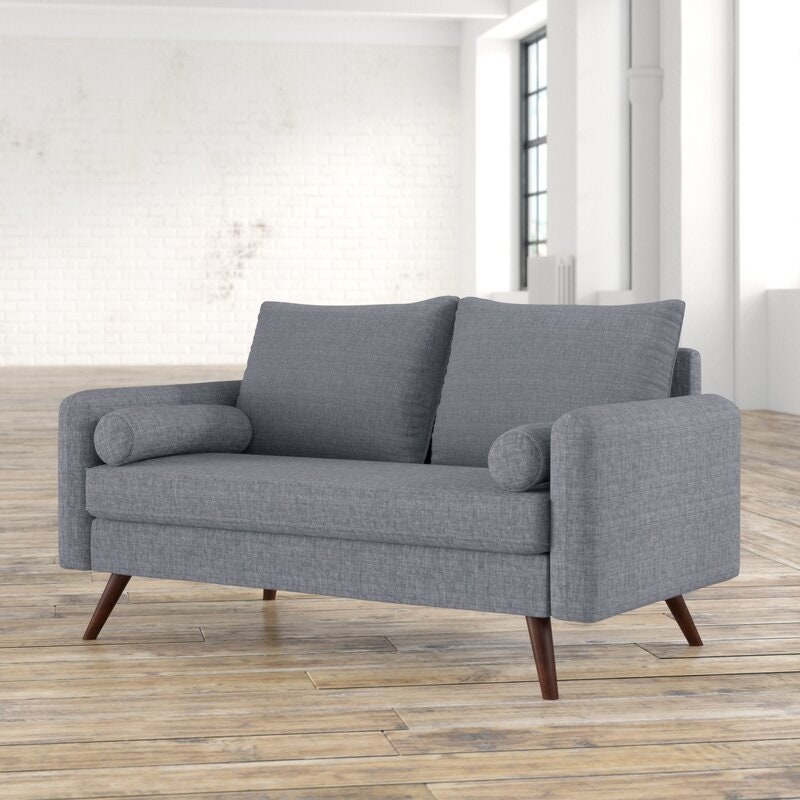 Square Arm Loveseat High-Density Foam Cushions, and High-Grade Gray or Seafoam Upholstery Fabric, Providing Support with Comfort