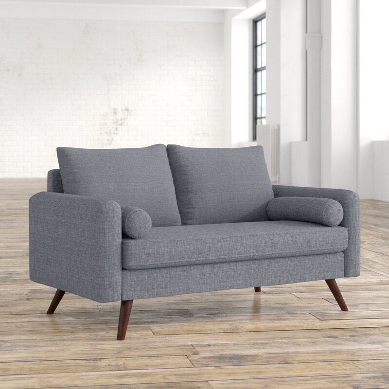 Square Arm Loveseat High-Density Foam Cushions, and High-Grade Gray or Seafoam Upholstery Fabric, Providing Support with Comfort