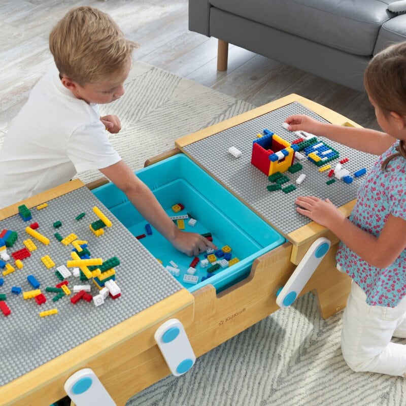 Kids Rectangular Interactive Table 200+ Building Bricks 360-Degree Play Space Allows Multiple Kids To Play Together