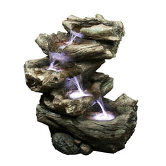Resin Decorative 4 Level Log Fountain with LED Light Multi Level Fountain Features Portions of Logs