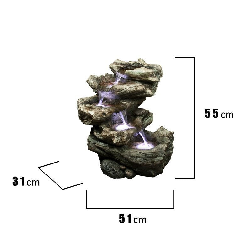 Resin Decorative 4 Level Log Fountain with LED Light Multi Level Fountain Features Portions of Logs