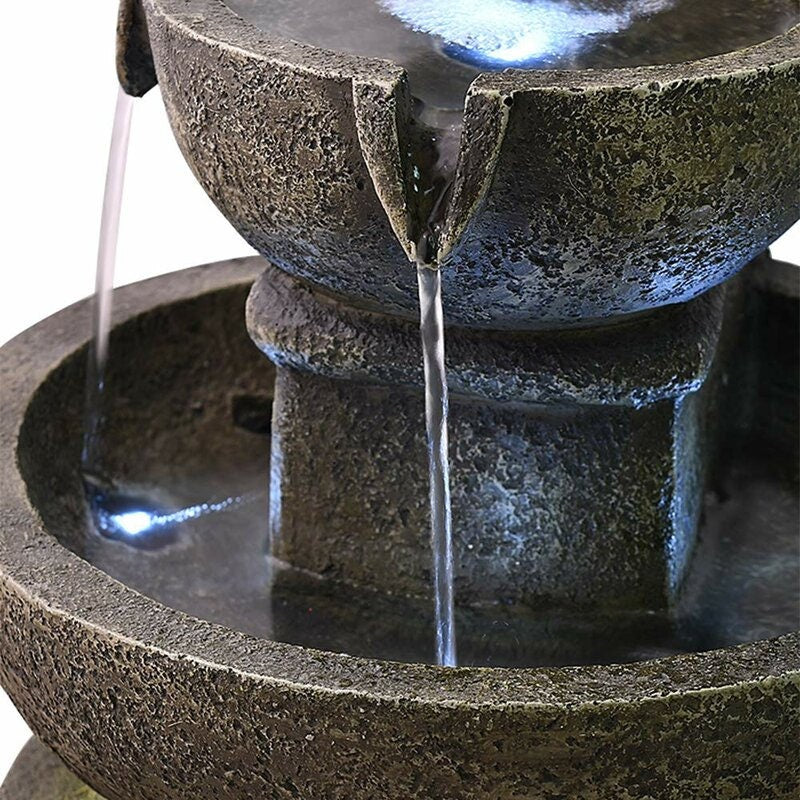 Resin Outdoor Waterfall Relaxing Soothing Fountain with Light 3-Tier Bowl Garden Fountain is Suitable for Decor Indoor and Outdoor