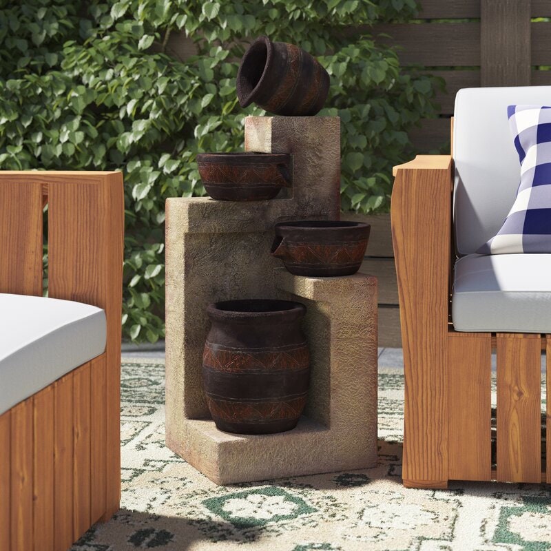 Polystone Solar Fountain with Light Bring Relaxation and Serenity to your Outdoor Space Four Pouring Bowls