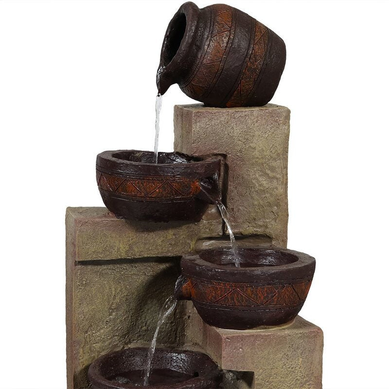 Polystone Solar Fountain with Light Bring Relaxation and Serenity to your Outdoor Space Four Pouring Bowls