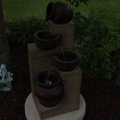 Polystone Solar Fountain with Light Bring Relaxation and Serenity to your Outdoor Space Four Pouring Bowls