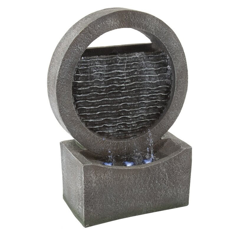 Resin Round Fountain with Light any Backyard Decor. Pump for Continuous Water Flow and Features 3 LED Lights on the Bottom Tier