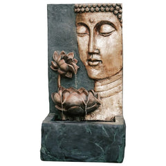 Resin Cascading Lotus Buddha  illuminate your Indoor or Outdoor Décor at Night with this Buddha Face Water Fountain with LED Lights