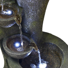Resin Outdoor Garden Outside Fountain with Light Curved Shape with 6 Bowls, Decor with LED Lights in Each Bowl, Vintage Yet Modern
