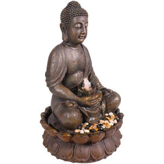 Fiberglass Outdoor Meditating Buddha Fountain with Light Keep Water Flowing Great in Your Yard or Garden, or Placed On Your Deck or Porch