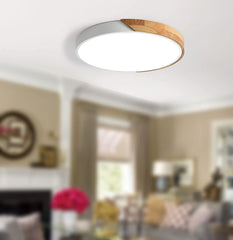 ViKaey Modern LED Ceiling Light, Minimalist Wood Style Flush Mount Ceiling Light Fixture, Circle Lighting Lamp withLampshade (White, 15.8'')