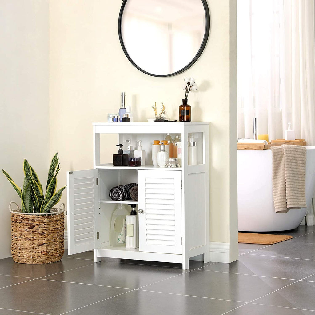 VASAGLE Bathroom Floor Storage Cabinet Bathroom Cabinet with 3 Large Drawers and 1 Adjustable Shelf White