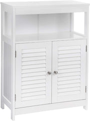 VASAGLE Bathroom Storage Floor Cabinet Free Standing with Double Shutter Door and Adjustable Shelf White