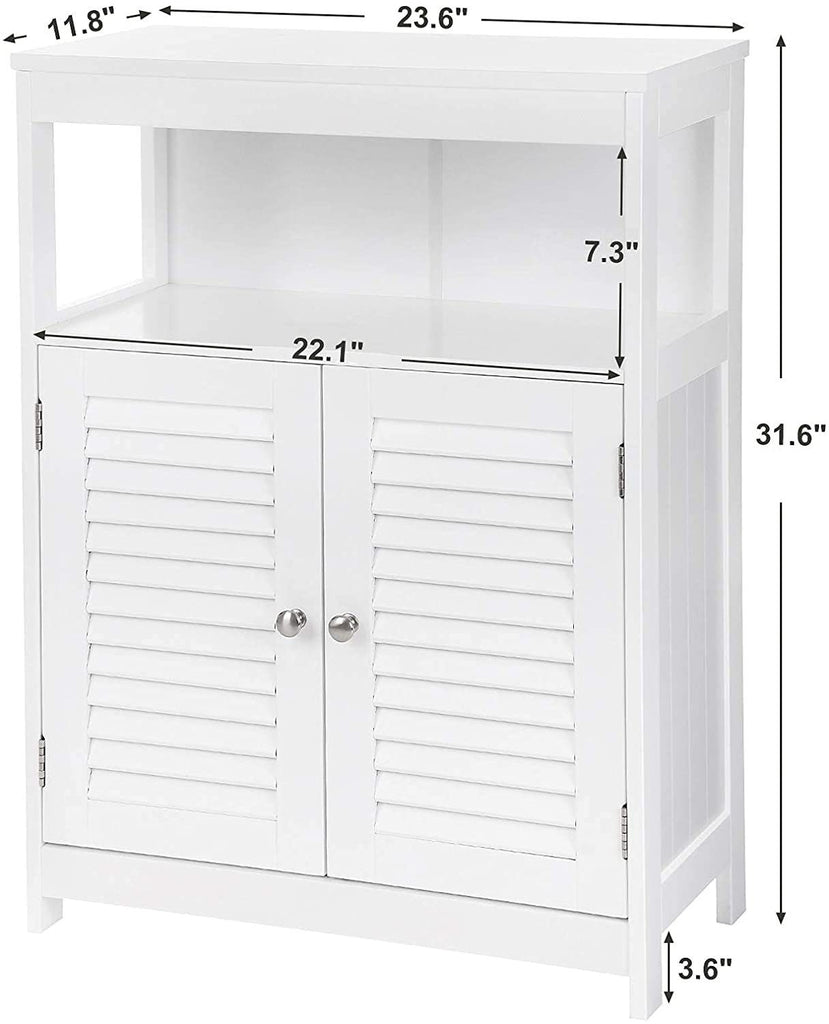 VASAGLE Bathroom Storage Floor Cabinet Free Standing with Double Shutter  Doors and Adjustable Shelf White 