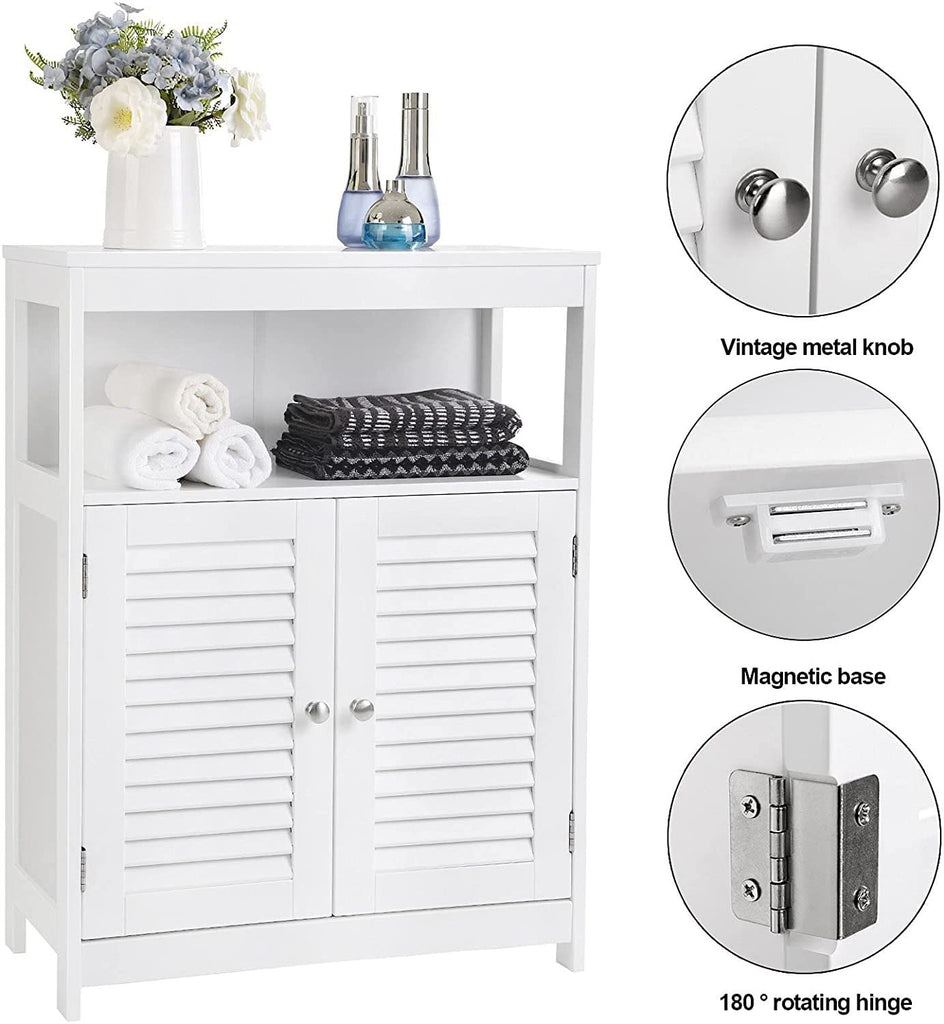 VASAGLE Bathroom Storage Floor Cabinet Free Standing with Double Shutter Door and Adjustable Shelf White