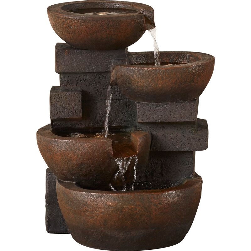 Resin Fiberglass Zen Tiered Pots Fountain with LED Light Bring home the Fountain Cellar Polyresin and Fiberglass Tiered Pots Fountain