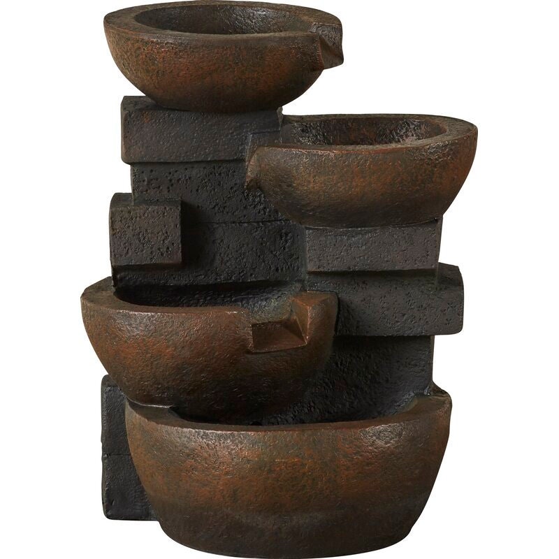 Resin Fiberglass Zen Tiered Pots Fountain with LED Light Bring home the Fountain Cellar Polyresin and Fiberglass Tiered Pots Fountain