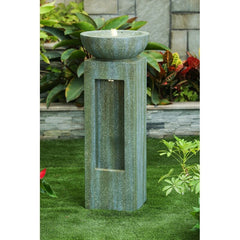 Bowl on Square Pedestal Fountain with LED Light Garden Or Patio Space Delivering Deliver An Impressive Addition To Your Home