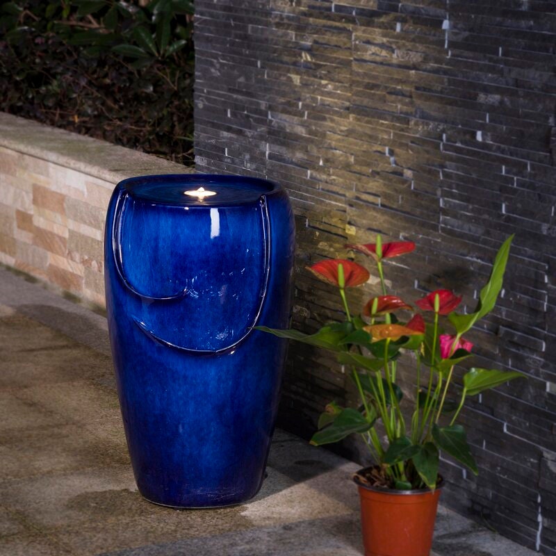 Ceramic Fountain with Light Add Artistic Flair To The Patio, Garden Or Yard With This Ceramic Outdoor Water Fountain