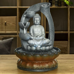 Resin Buddha Tabletop Water Fountain for Home and Office Decoration Sculpture Fountain with Light