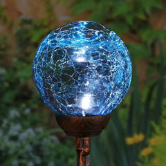 Blue Jetset Solar Glass Crackle Ball Finial Garden Stake Solar Crackle Glass Ball Stake Adds a Decorative Touch To Your Garden Day And Night