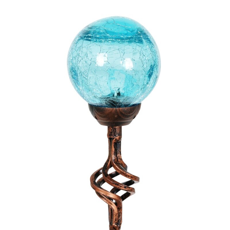 Blue Jetset Solar Glass Crackle Ball Finial Garden Stake Solar Crackle Glass Ball Stake Adds a Decorative Touch To Your Garden Day And Night