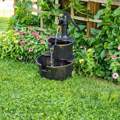 Resin 2-Tier Barrel Fountain Two-Tier Bucket Fountain Brushed Antiqued Bronze Powder Coated Finish Pump Handle