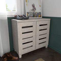 12 Pair Shoe Storage Cabinet Crafted from classy manufactured wood and constructed with stylish