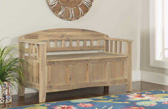 Linon Aria Storage Bench, Natural indoor storage bench is a great addition foyer This handsome, cottage-style piece has a curved backrest