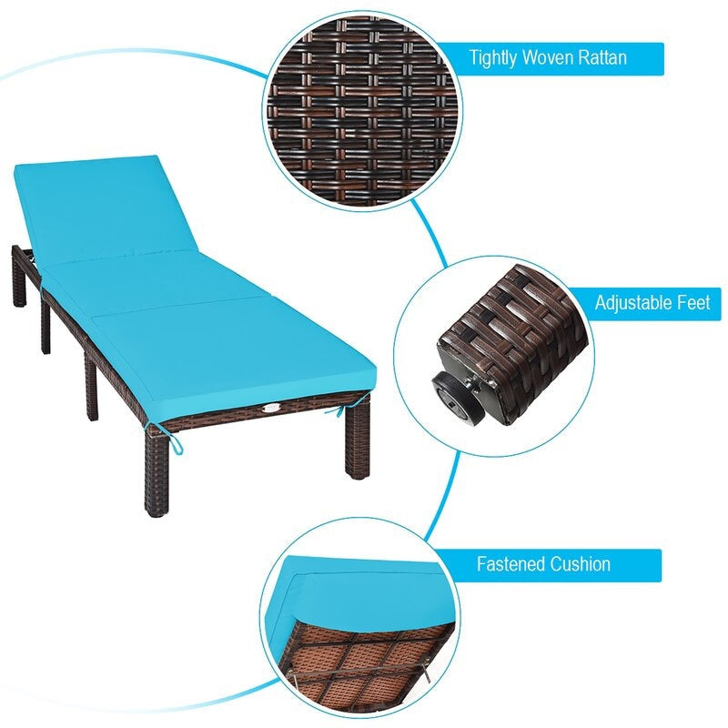 Long Reclining Single Chaise with Cushions all-Weather Resistant and Durability Provides You with Comfortable Seating
