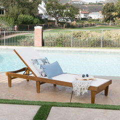 Long Reclining Acacia Single Chaise Perfect For Soaking Up The Sun in An Understated Contemporary Style Relaxing Outdoors
