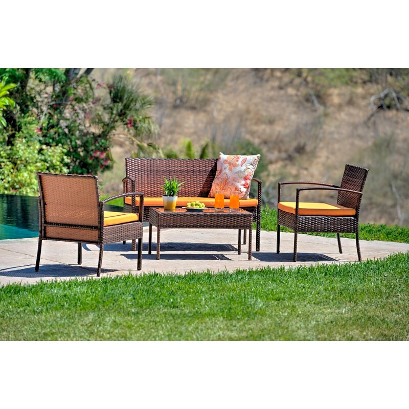 Orange 4 Person Seating Group with Cushions Update Your Outdoor Hangout Space Our-Piece Patio Conversation Set Rectangular Coffee Table